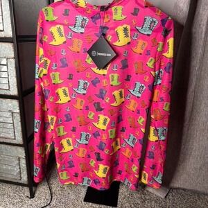 Neon pink multicolor sheer long sleeve turtleneck size L - boho, hipster, party